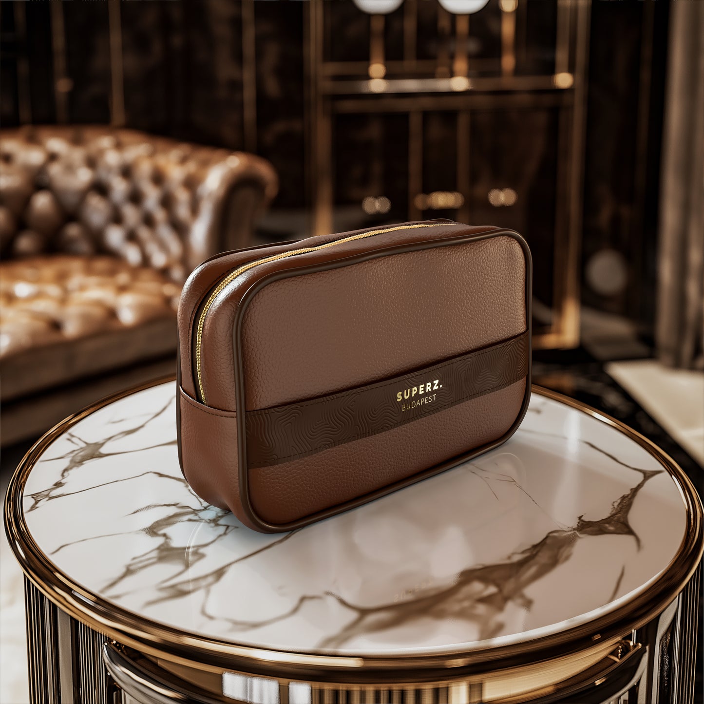 Geantă cosmetică premium din piele vegană – maro