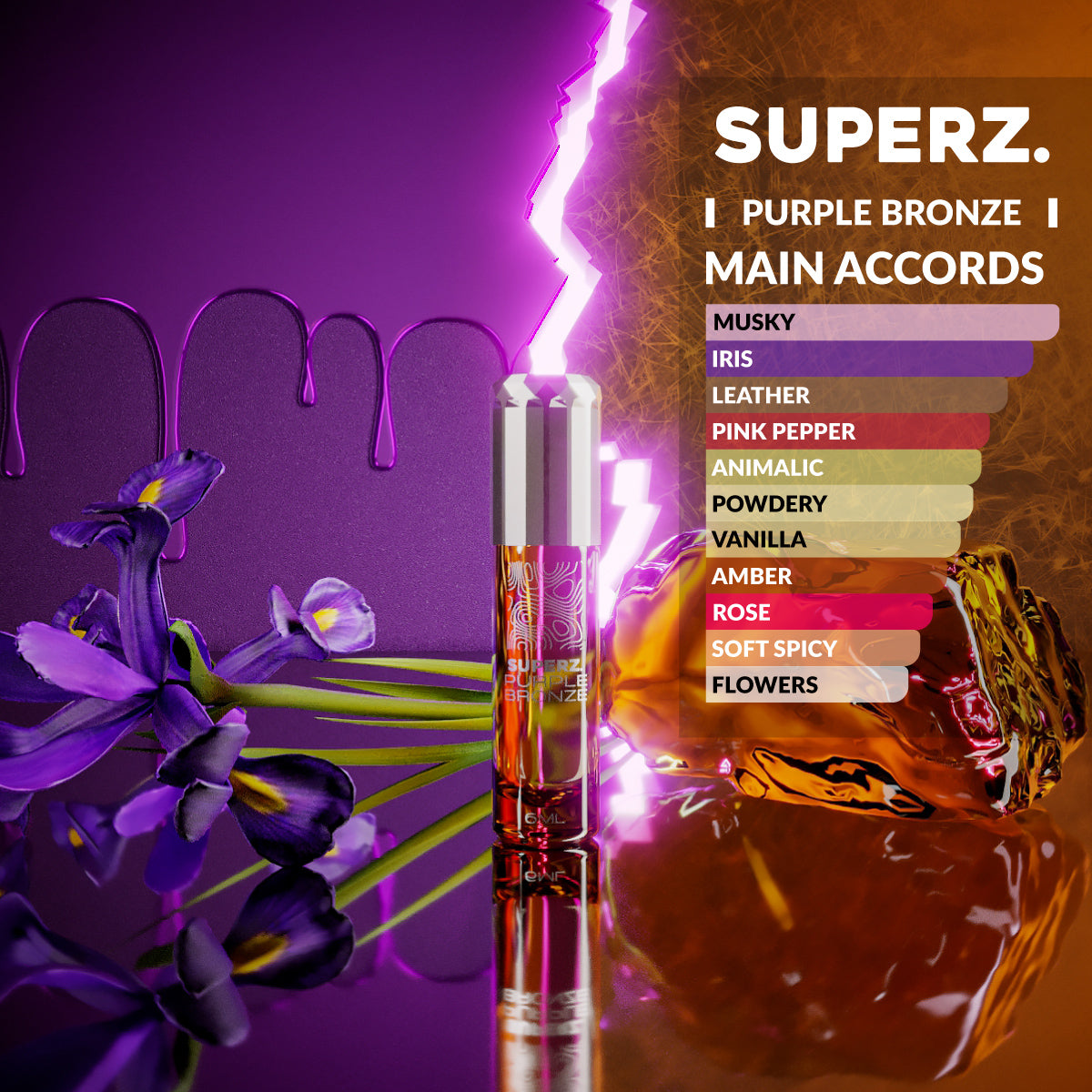 フレグランス Purple Bronze - 6 ml Exclusive 100% Perfume oil - Unisex – Superz